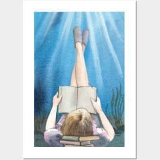 Reader Girl in Wanderlust Ocean Posters and Art